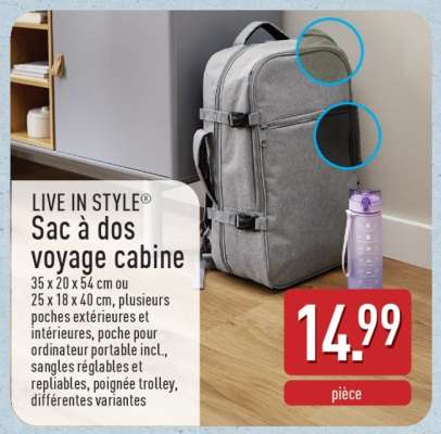 LIVE IN STYLE® Sac à dos voyage cabine