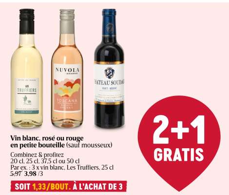 Vin blanc, rosé ou rouge en petite bouteille