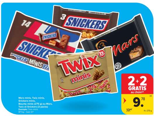 Mars minis, Twix minis, Snickers minis