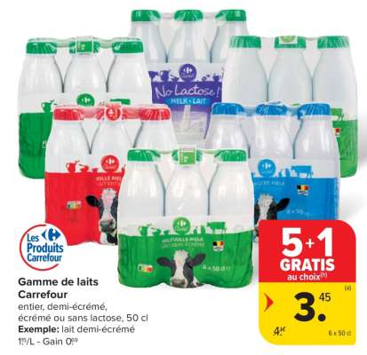 Gamme de laits Carrefour