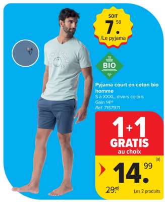 Pyjama court en coton bio homme