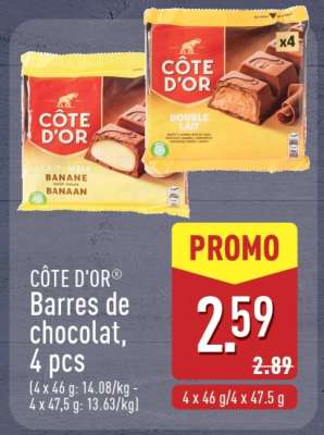 Côte d'Or Barres de chocolat, 4 pcs