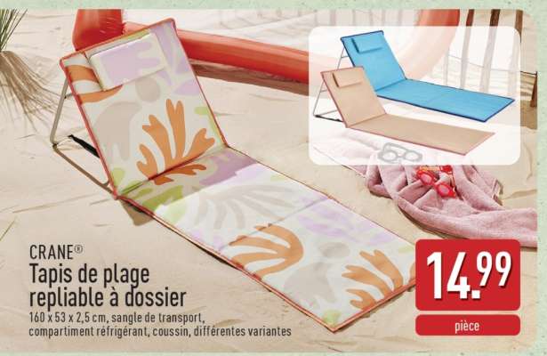 CRANE® Tapis de plage repliable à dossier