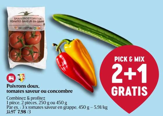 Poivrons doux, tomates saveur ou concombre
