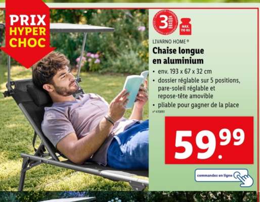 Chaise longue en aluminium