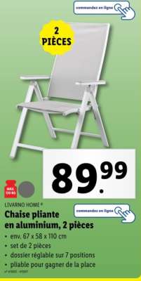 Chaise pliante en aluminium, 2 pièces