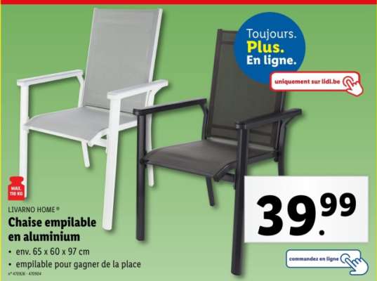 Chaise empilable en aluminium