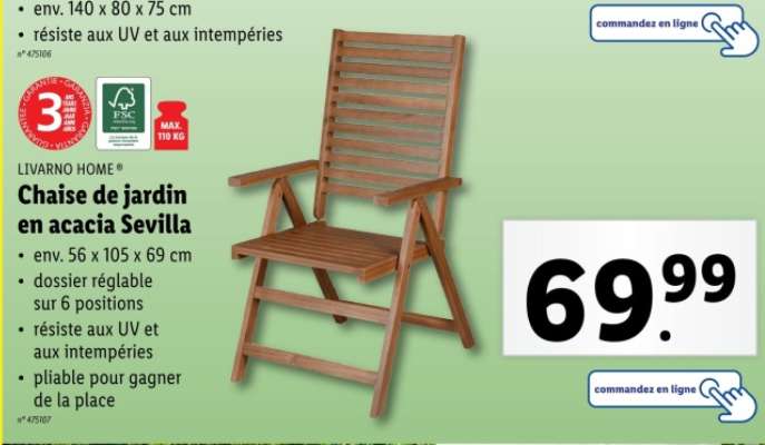 Chaise de jardin en acacia Sevilla
