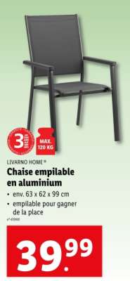 Chaise empilable en aluminium